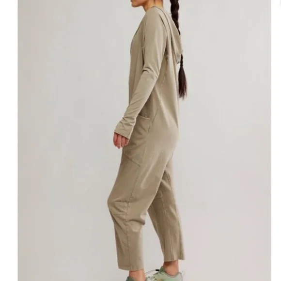 Free People Movement Long Sleeve Hot Shot Hooded Onesie in Sage Stone various - Picture 2 of 5